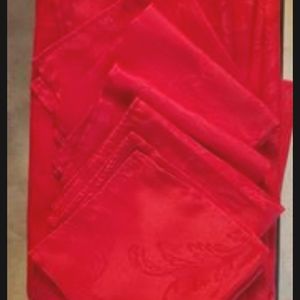 EUC Red Jacquard Tablecloth & Napkins